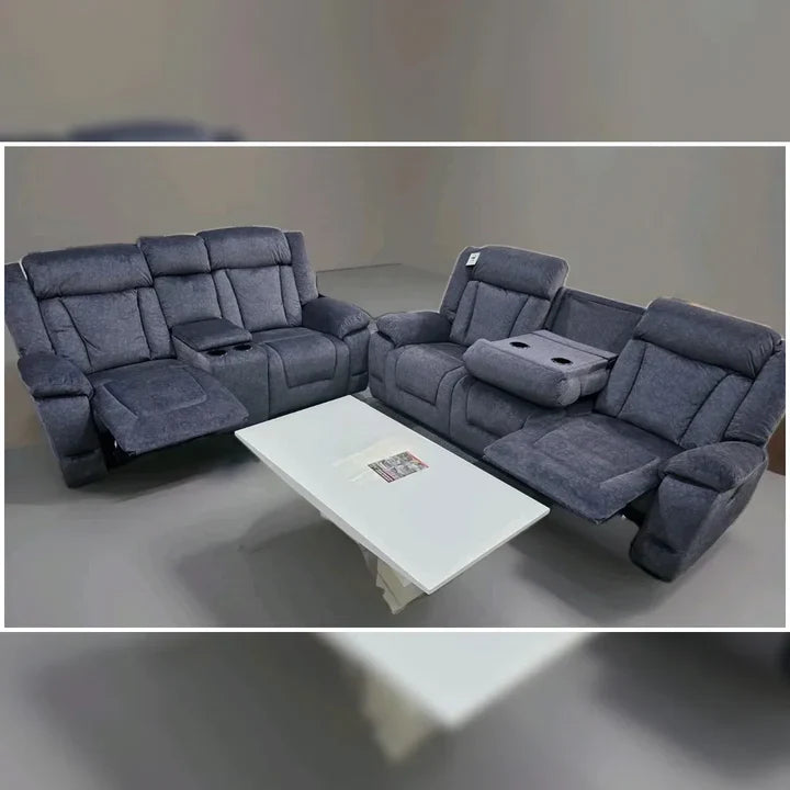 Beunis Aire 3 + 2 Plush Velvet Charcoal Dark Grey Manual Recliner Sofa Set.