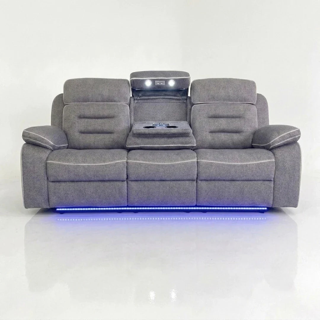 Hafsa Music 3+2 Grey OTE Fabric E/ R Sofa Set , USB, LED, Bluetooth.