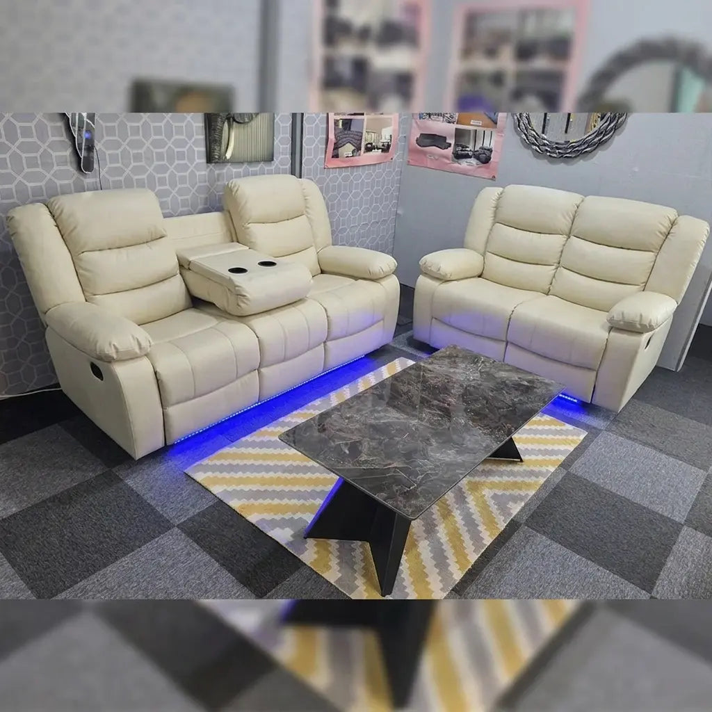 Roma Leather Electric Recliner Sofa 3+2 Seater with USB, LED and Cupholders