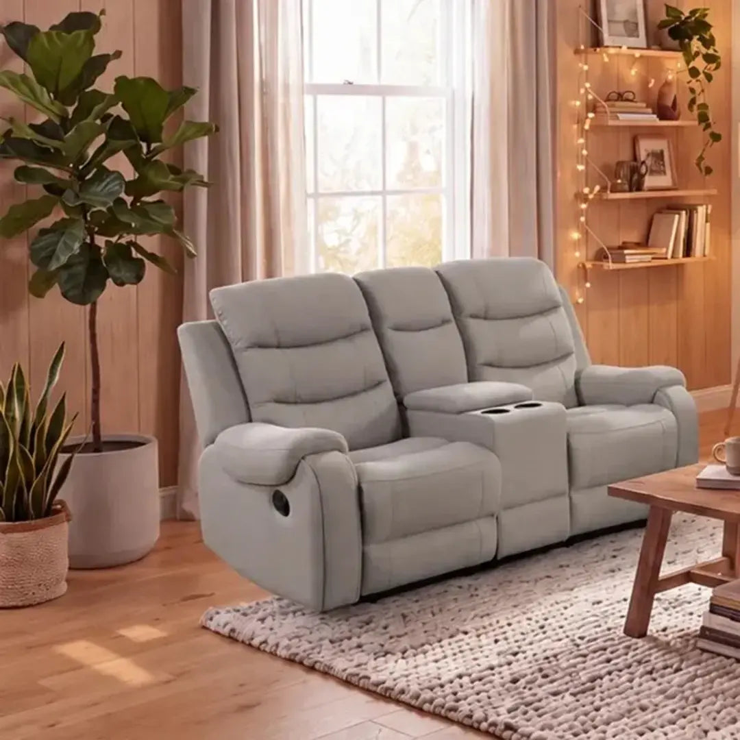MNS Phoenix Fabric Manual Recliner 3+2 Seater Sofa Set with Cup Holders – Grey