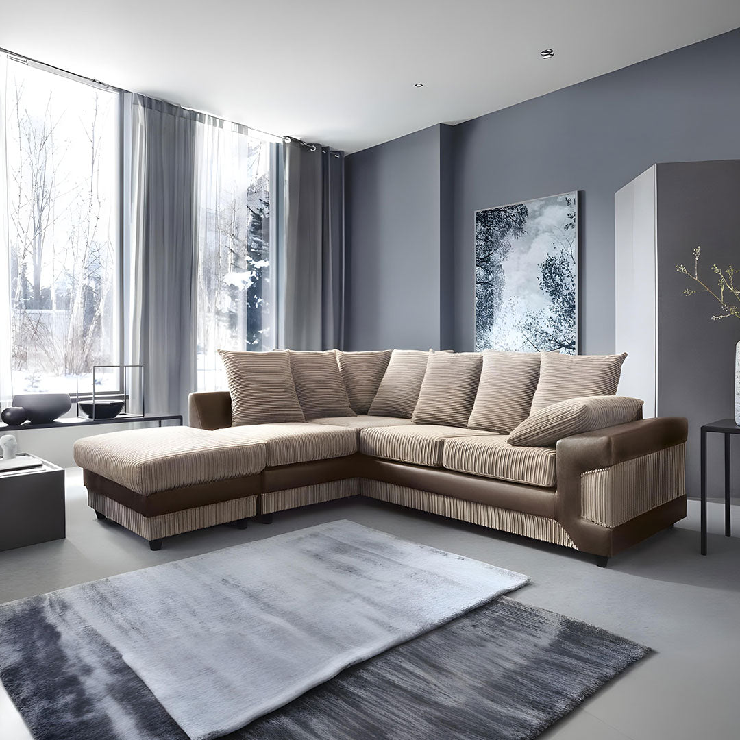 Amazing Sofas NEW LARGE DINO CORNER SOFA JUMBO CORD BEIGE BROWN  LEFT OR RIGHT  MNS (MY NEW SOFA) LTD