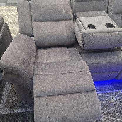 Berlin Fabric Electric Recliner Sofa 3+2 Seater Grey-USB Ports , Led Lights , Cup Holders