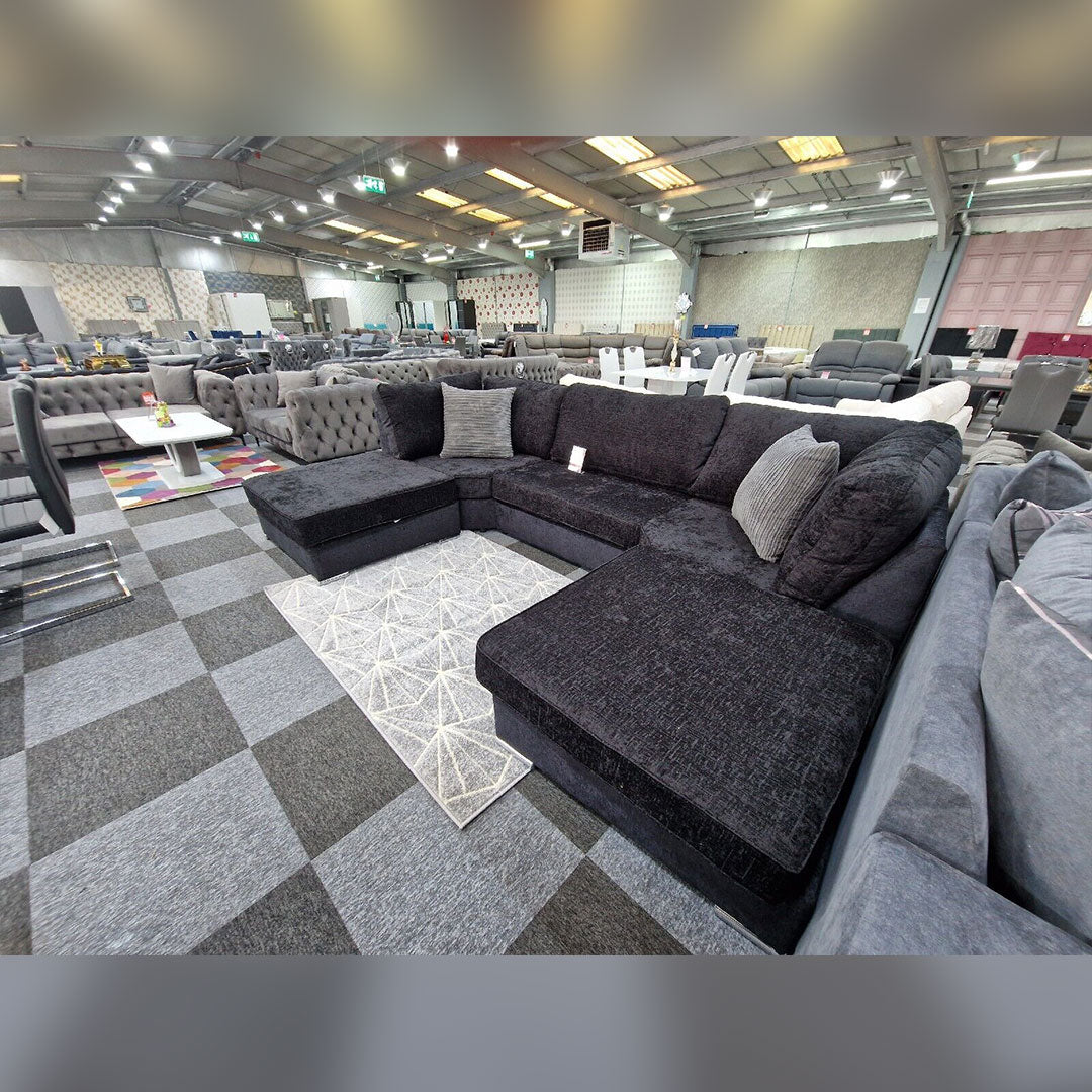 Bishop U Shape Sofa High Back In Black And Cream Colour - MNS (MY NEW SOFA) LTD