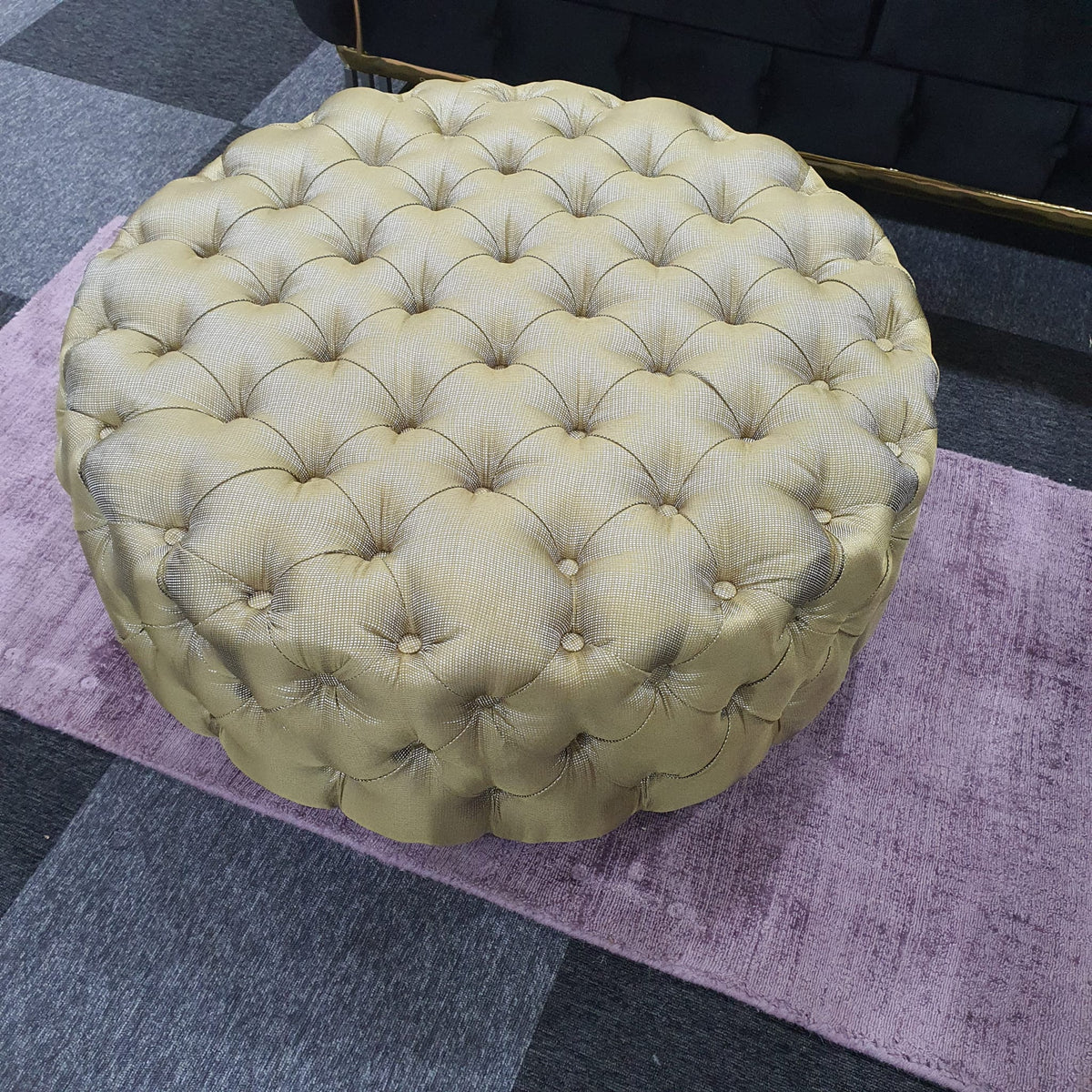Chesterfield Style Round Golden Footstool - MNS (MY NEW SOFA) LTD