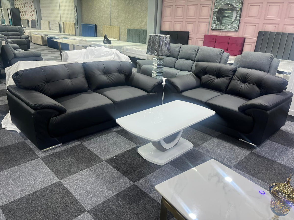 Kansas Leather Sofa Black 3+2 Seater