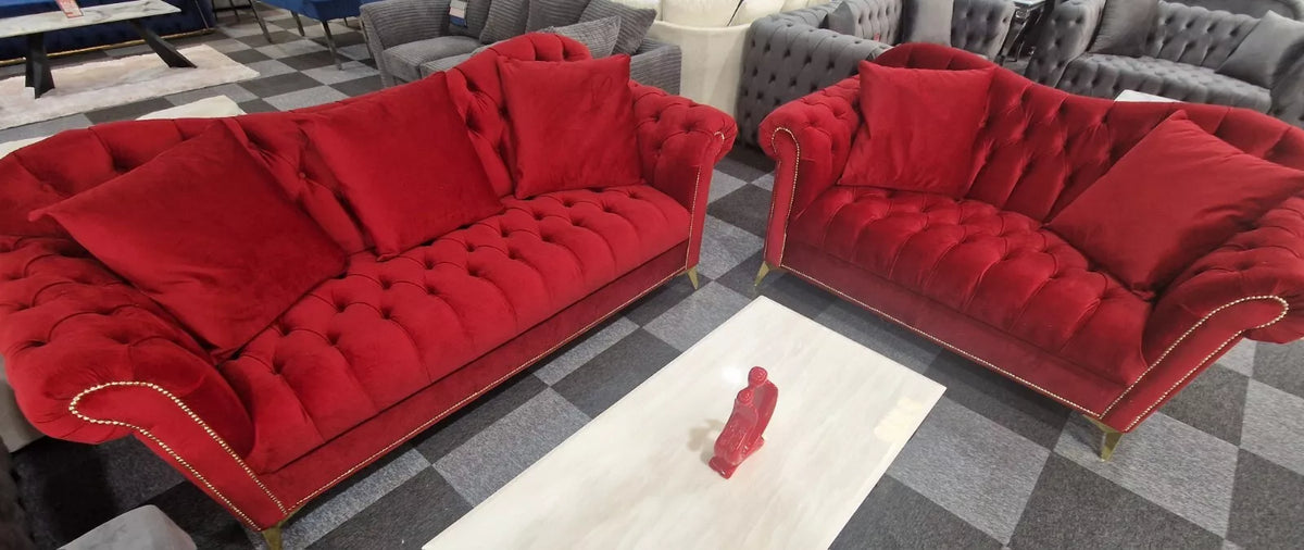 Elegance Chesterfield Sofa 3+2 Red - MNS (MY NEW SOFA) LTD