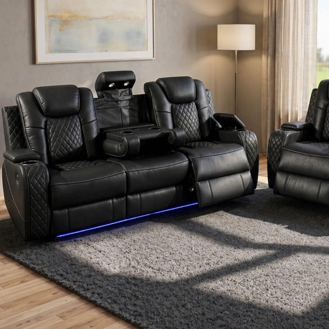 Emily 3 + 2 Music Leather Electric Recliner Sofa Set , USB -C , LED , B/Tooth