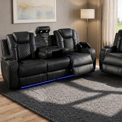 Emily 3 + 2 Music Leather Electric Recliner Sofa Set , USB -C , LED , B/Tooth