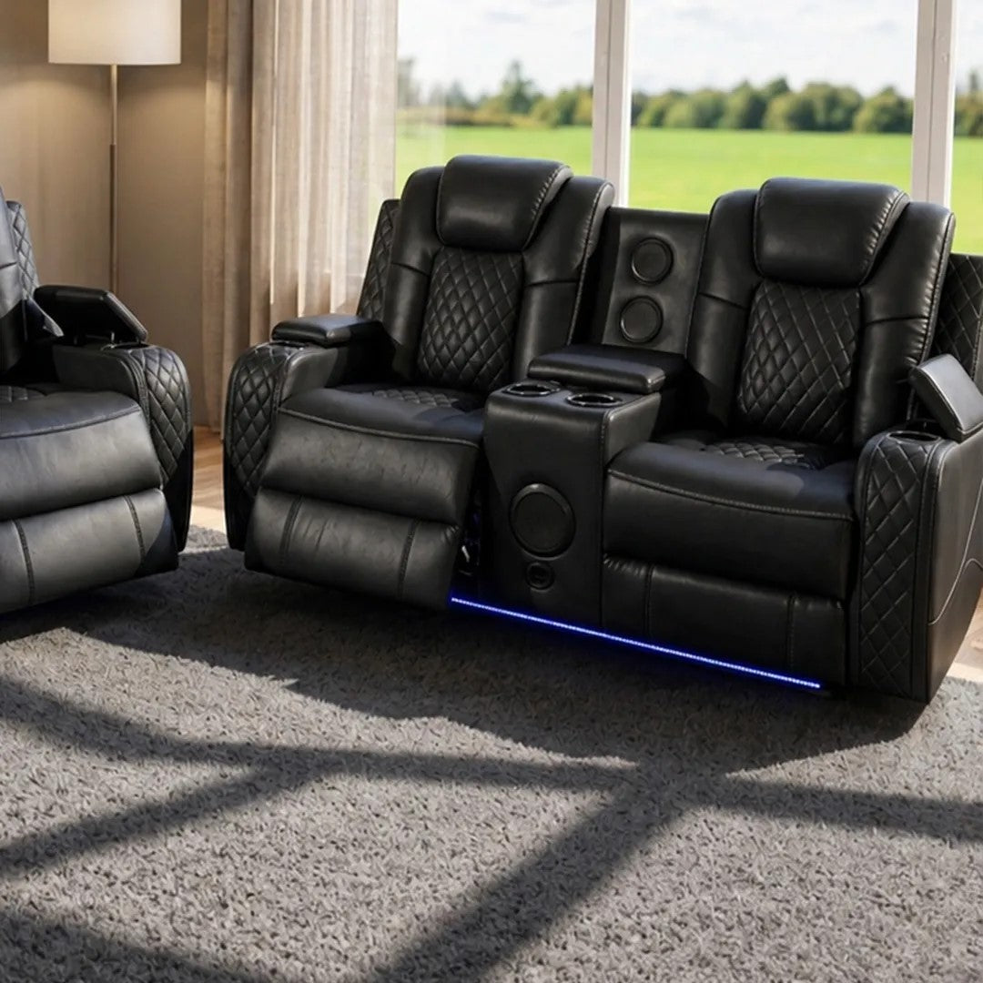 Emily 3 + 2 Music Leather Electric Recliner Sofa Set , USB -C , LED , B/Tooth