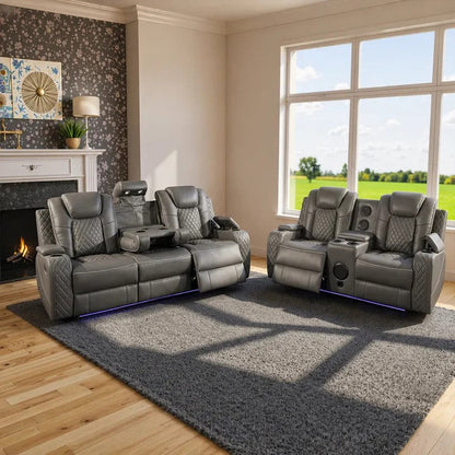 Emily 3 + 2 Music Leather Electric Recliner Sofa Set , USB -C , LED , B/Tooth