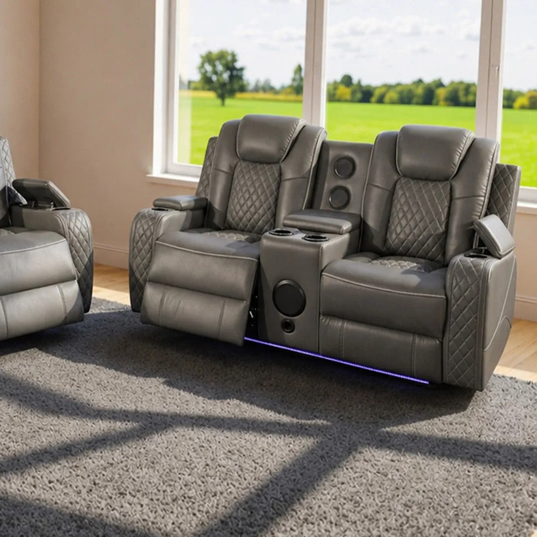 Emily 3 + 2 Music Leather Electric Recliner Sofa Set , USB -C , LED , B/Tooth