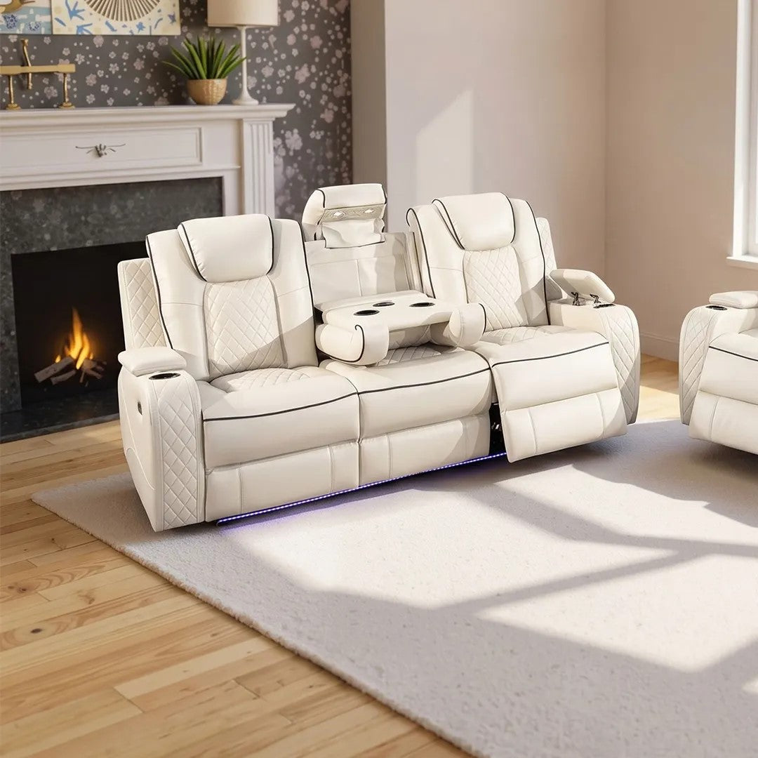 Emily 3 + 2 Music Leather Electric Recliner Sofa Set , USB -C , LED , B/Tooth