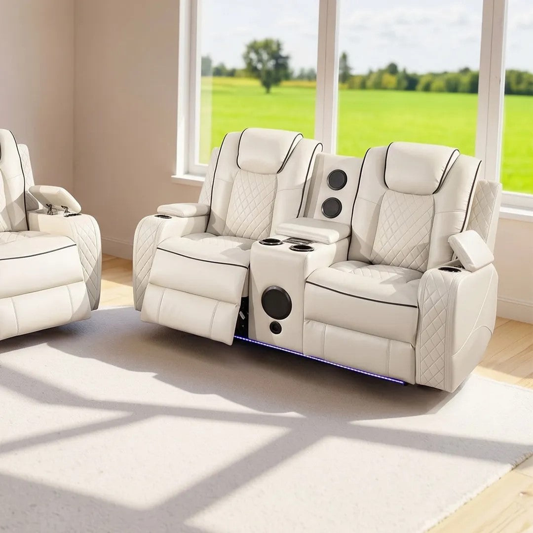 Emily 3 + 2 Music Leather Electric Recliner Sofa Set , USB -C , LED , B/Tooth