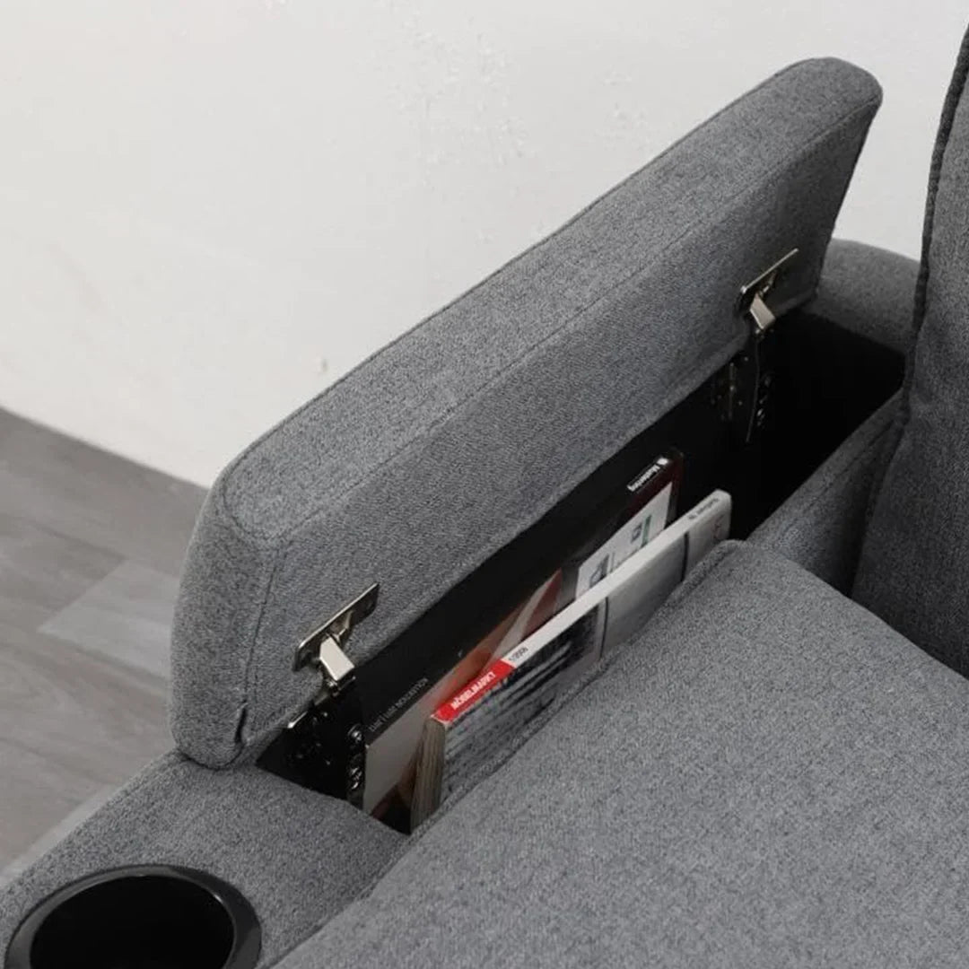 Francesca Sofa Bed (Universal) in Grey fabric - USB - Storage - Cuphoders - Bed - Magazine Pocket
