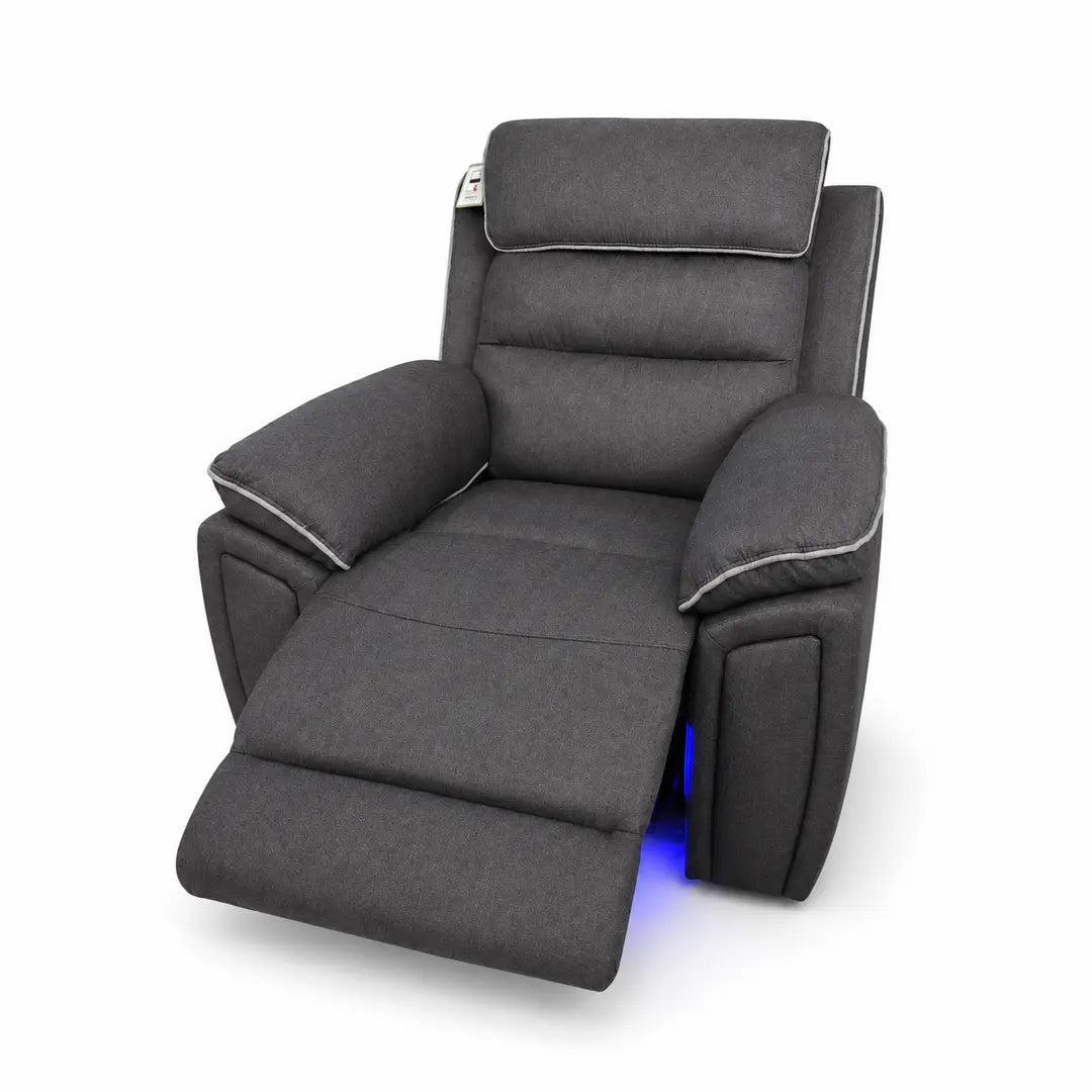 Venice Electric Recliner Sofa Set, Fabric, 3 and 2 Seater, Platinum, with USB, Type C, LED, and Reading Lights
