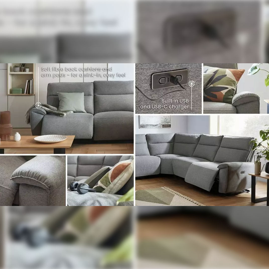 MNS Aussie Express Fabric Recliner Corner Sofa 2 Corner 2 Power Recliner