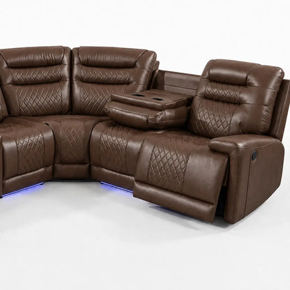 MNS Halifax Music Leather Electric Recliner Corner Sofa - Black, Grey or Brown