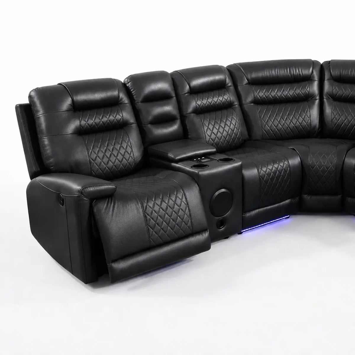 MNS Halifax Music Leather Electric Recliner Corner Sofa - Black, Grey or Brown