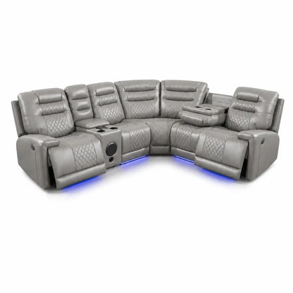 MNS Halifax Music Leather Electric Recliner Corner Sofa - Black, Grey or Brown