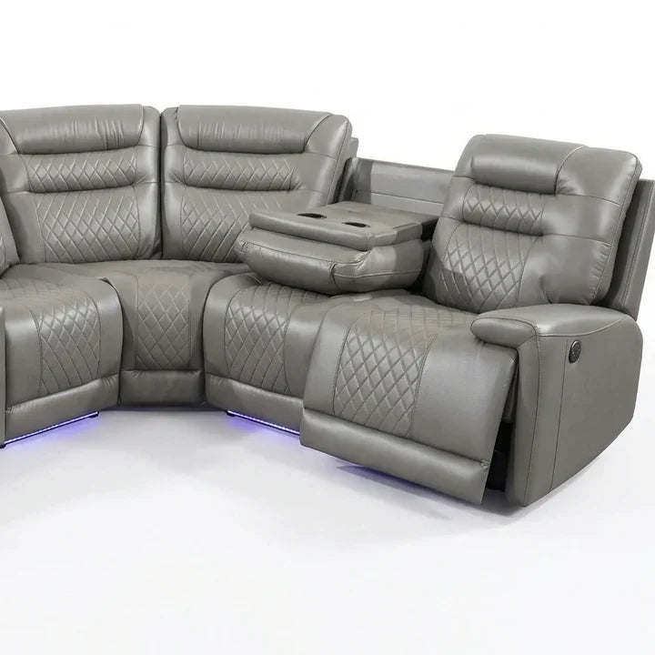 MNS Halifax Music Leather Electric Recliner Corner Sofa - Black, Grey or Brown
