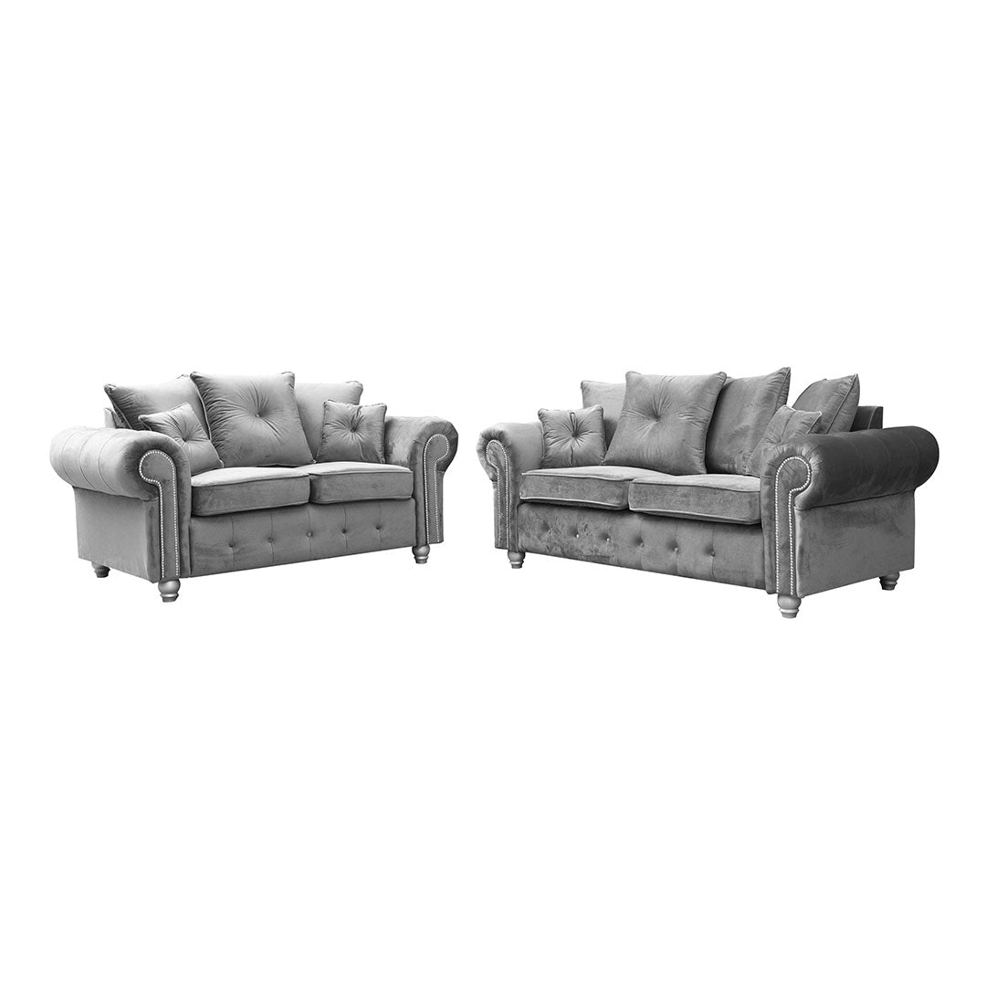 Kashmir Sofa 3+2 Seater Grey Plush Velvet