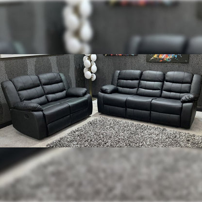 MNS Leather Recliner Sofa with Cupholders - 3+2 Seater Sofa - Black (3+2 Seater)
