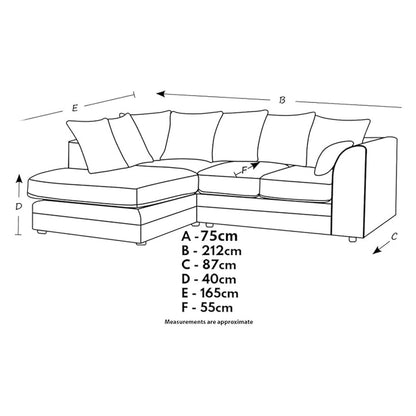 Luxor Full Cord Fabric 5 Seater Corner Sofa Full Back