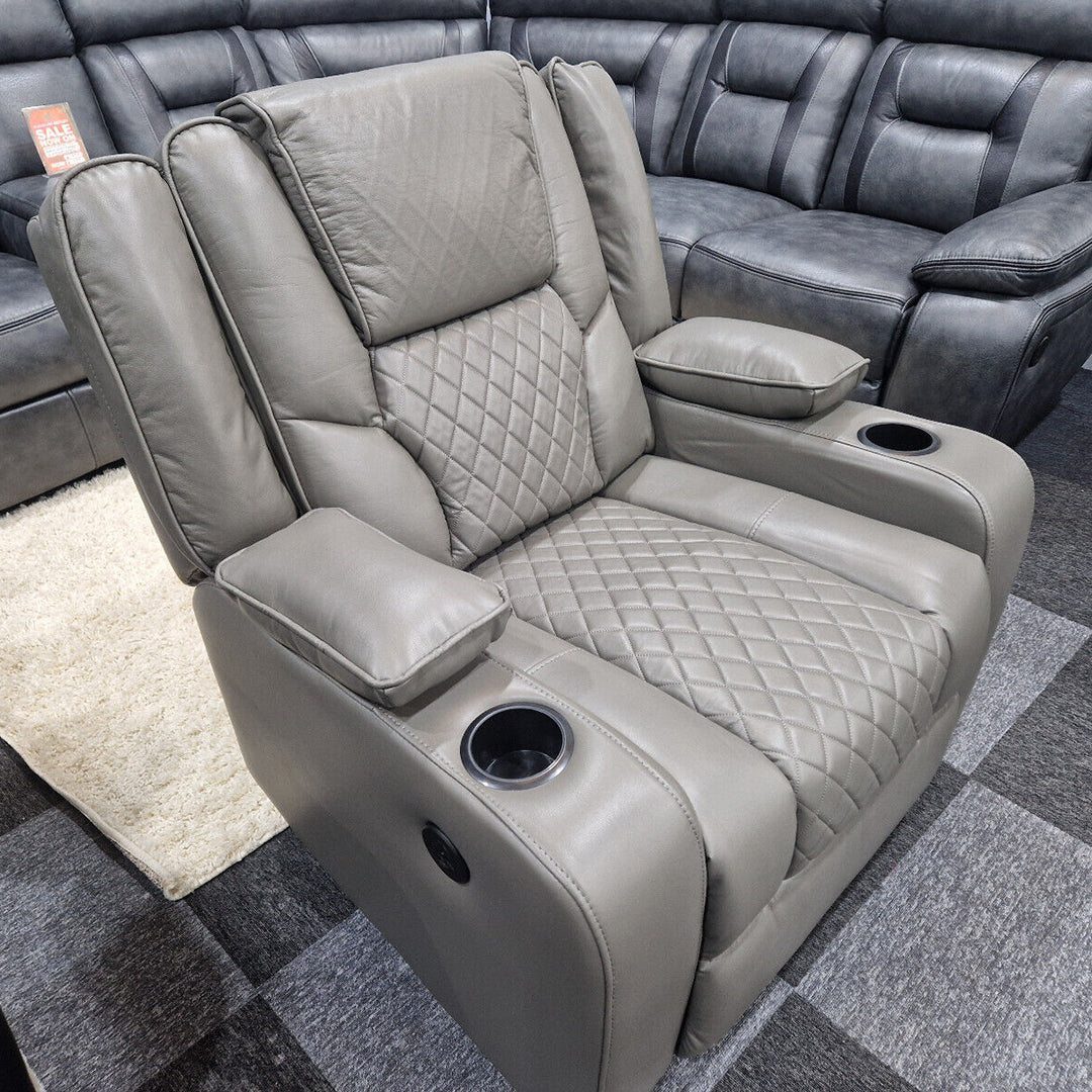 MNS Orlando Electric Recliners 3+2 Seater Leather Sofa (Black, Grey) /LED LIGHTS/WIRELESS CHARGER