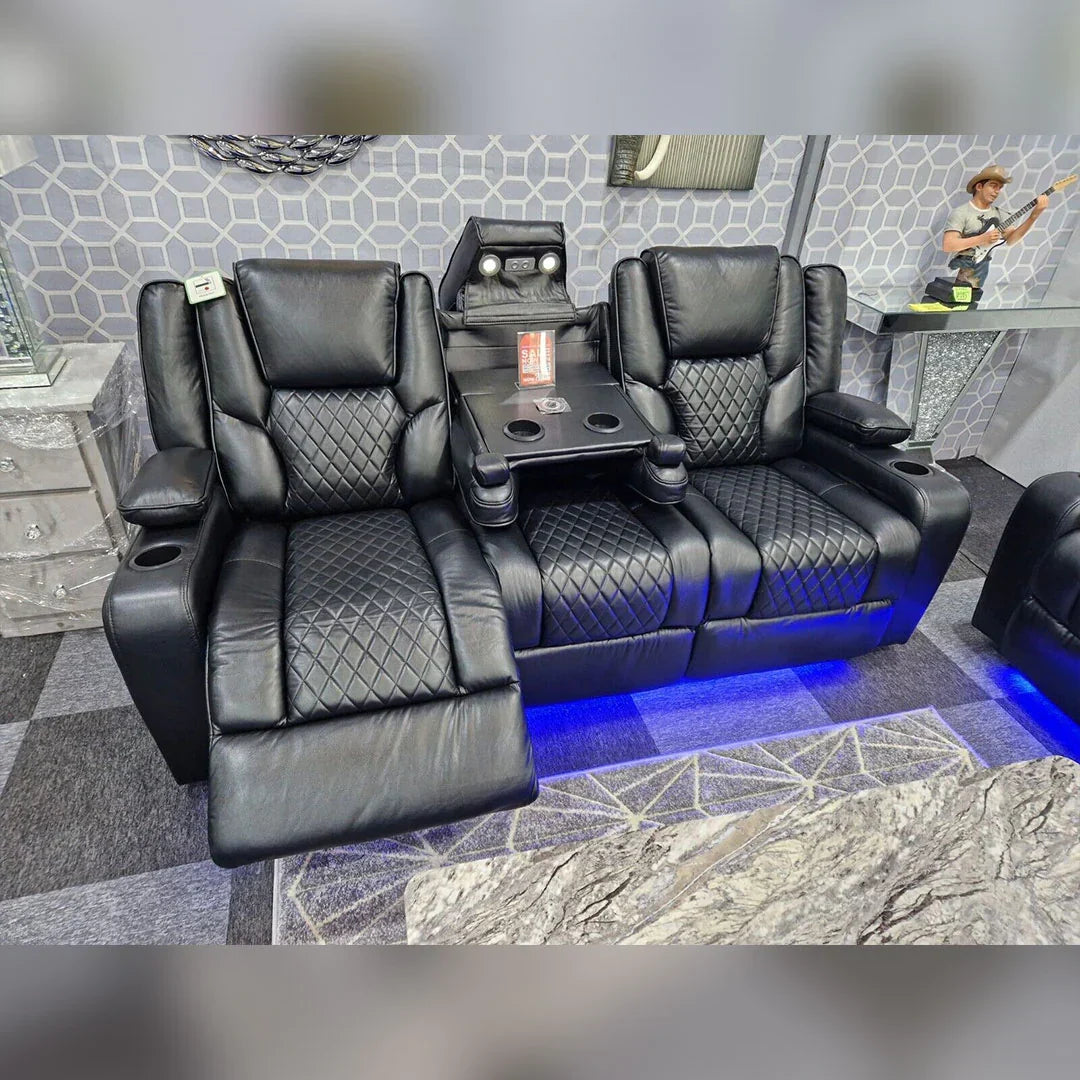 MNS Orlando Electric Recliners 3+2 Seater Leather Sofa (Black, Grey) /LED LIGHTS/WIRELESS CHARGER
