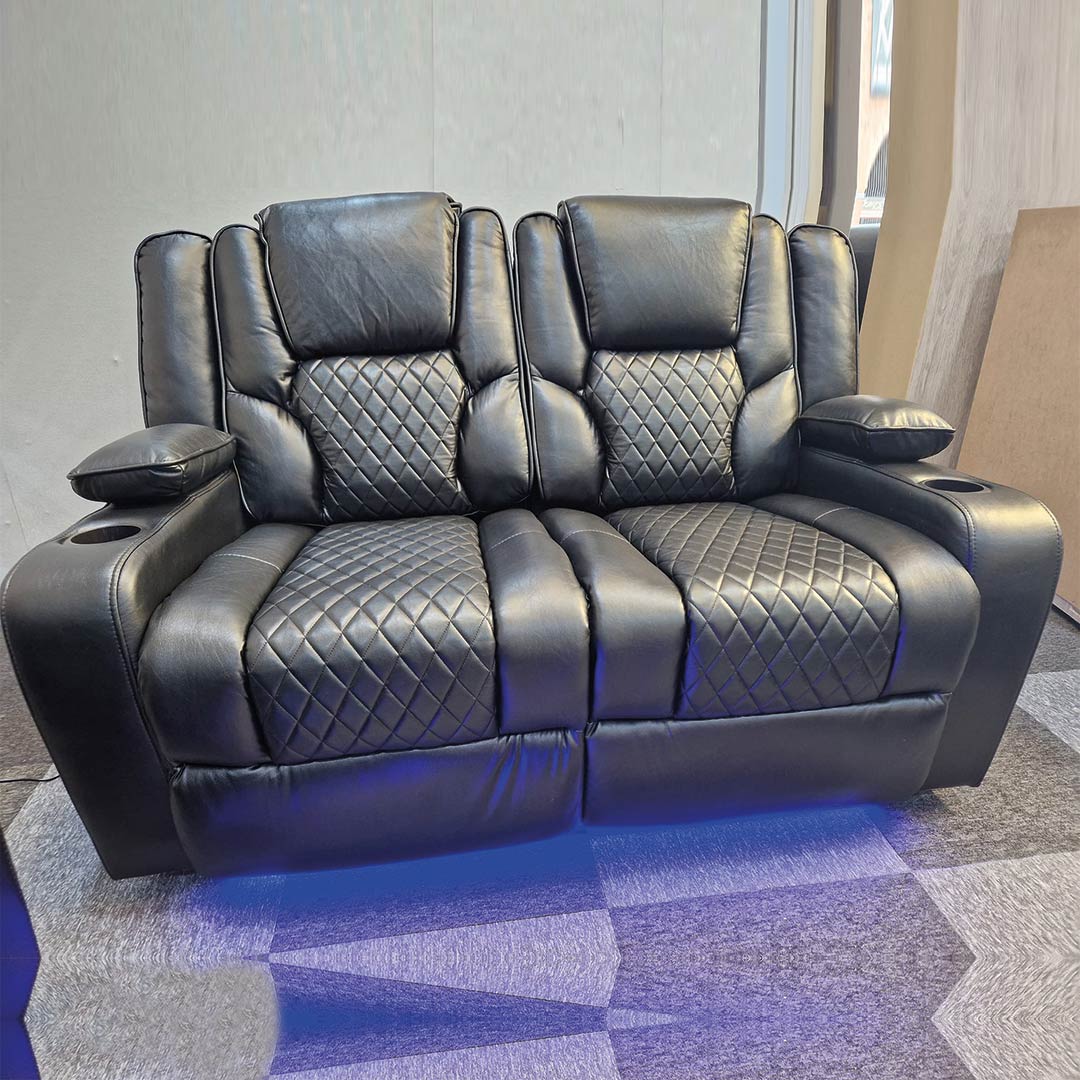 MNS Orlando Electric Recliners 3+2 Seater Leather Sofa (Black, Grey) /LED LIGHTS/WIRELESS CHARGER