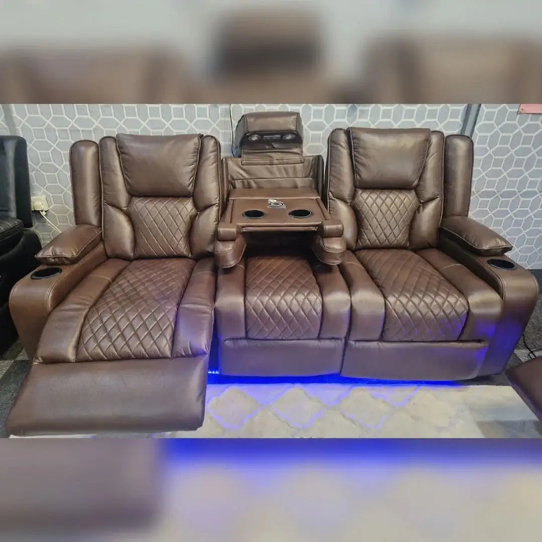 MNS Orlando Electric Recliners 3+2 Seater Leather Sofa (Black, Grey) /LED LIGHTS/WIRELESS CHARGER