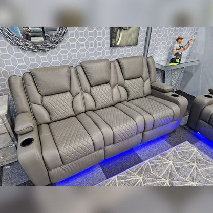 MNS Orlando Electric Recliners 3+2 Seater Leather Sofa (Black, Grey) /LED LIGHTS/WIRELESS CHARGER
