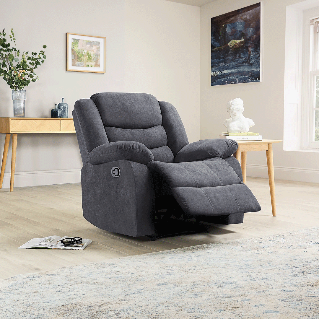 MNS Roma Fabric Recliner Sofa Arm Chair Grey