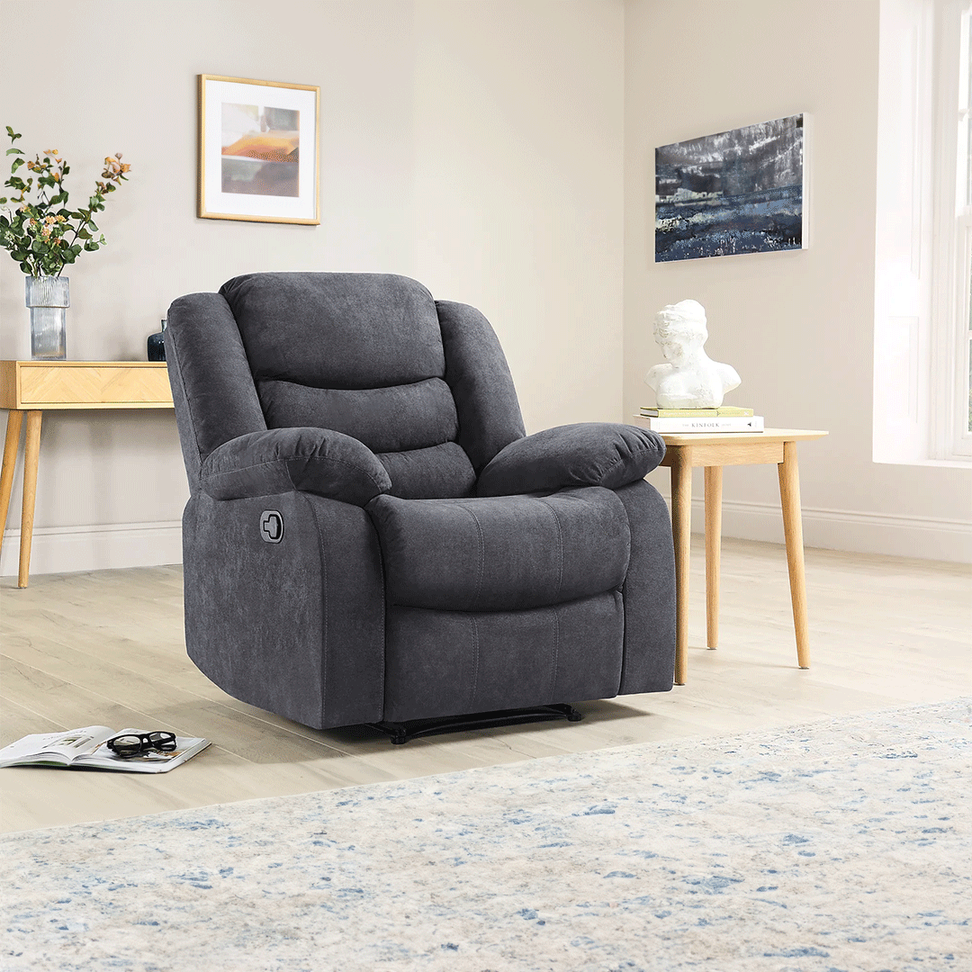MNS Roma Fabric Recliner Sofa Arm Chair Grey
