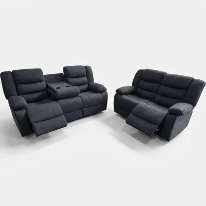 MNS Roma Fabric Reclining Sofa, Grey Fabric, 3+2 Seater with Cup Holders
