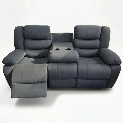 MNS Roma Fabric Reclining Sofa, Grey Fabric, 3+2 Seater with Cup Holders
