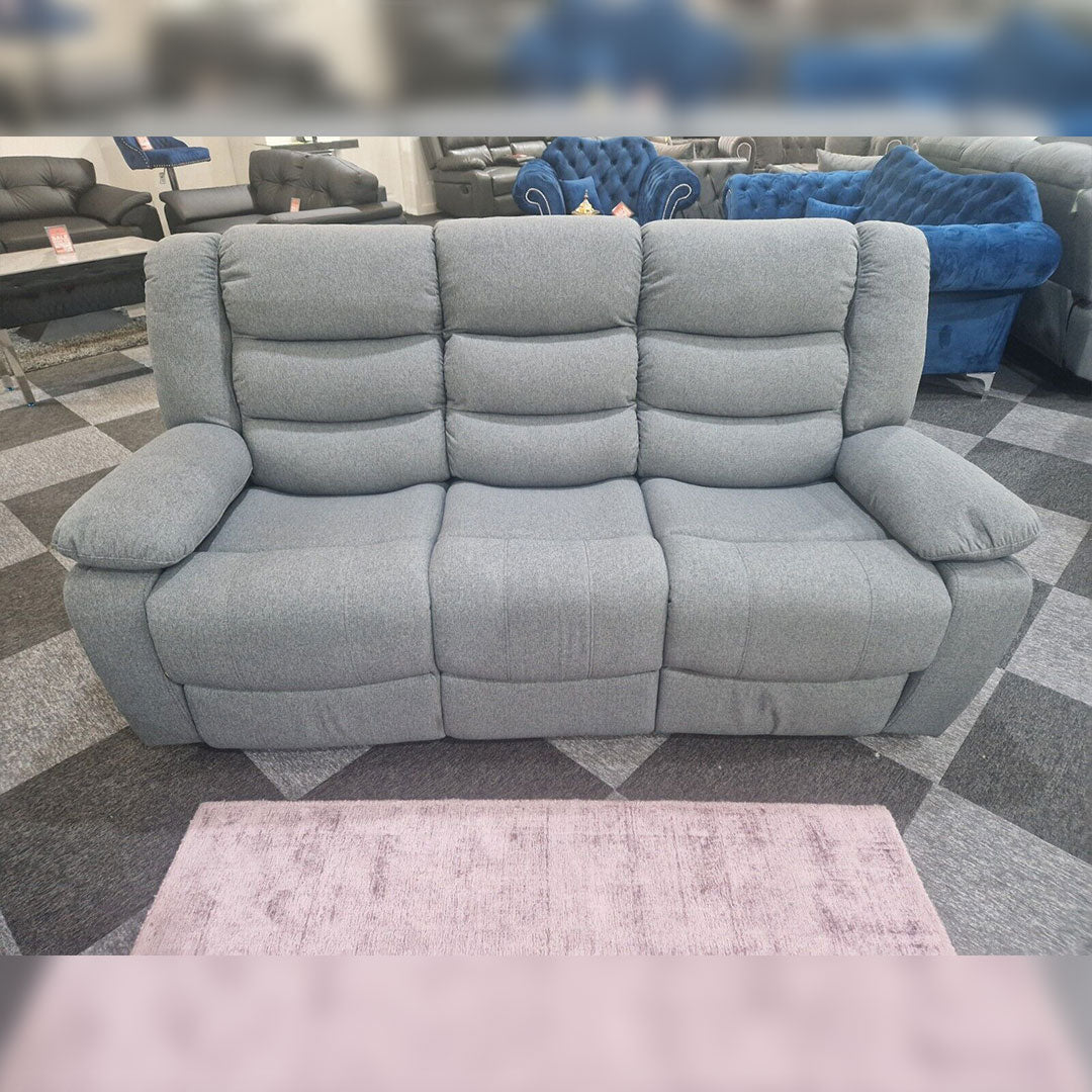 MNS Roma Fabric Reclining Sofa, Grey Fabric, 3+2 Seater with Cup Holders

