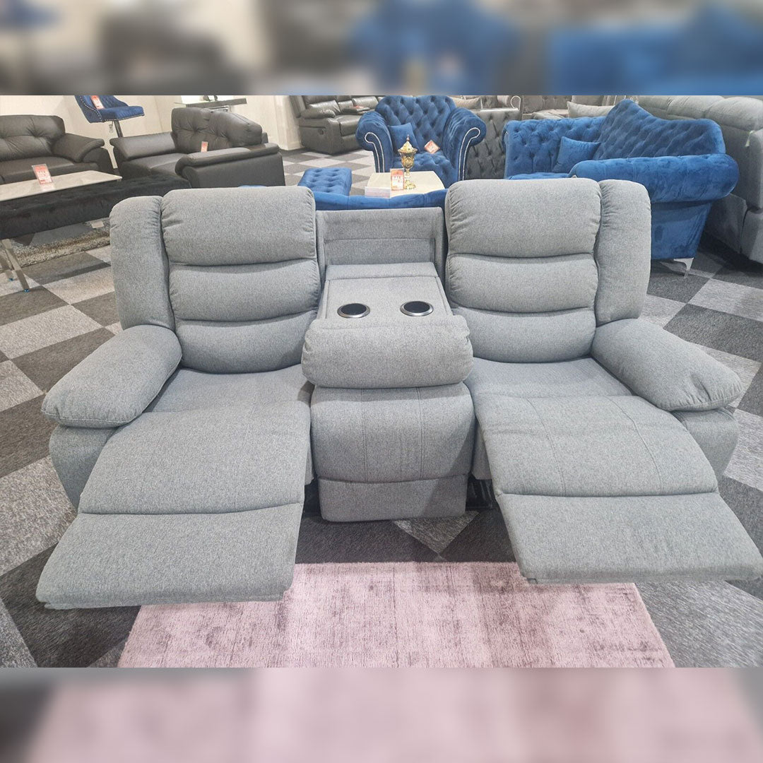 MNS Roma Fabric Reclining Sofa, Grey Fabric, 3+2 Seater with Cup Holders
