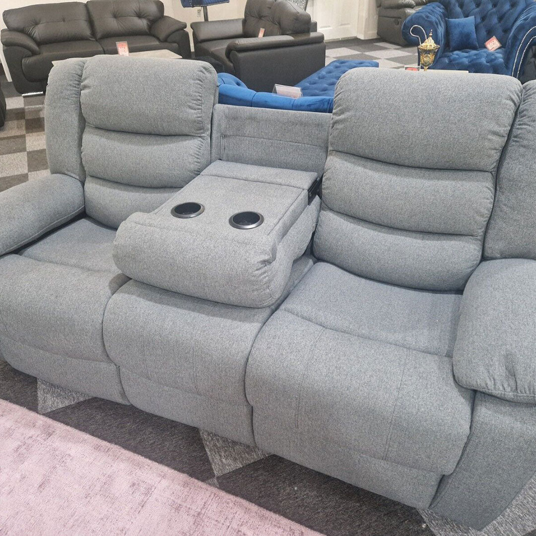 MNS Roma Fabric Reclining Sofa, Grey Fabric, 3+2 Seater with Cup Holders
