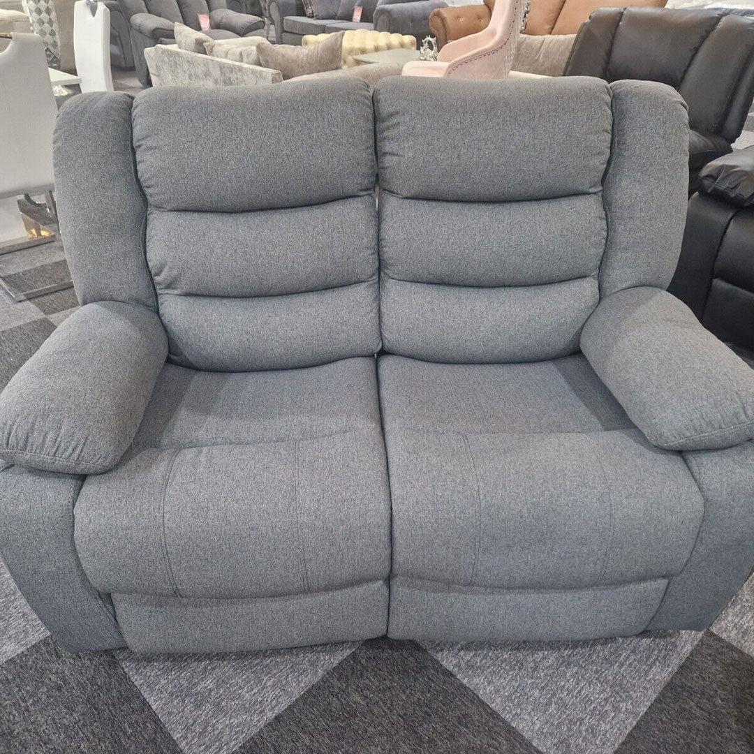 MNS Roma Fabric Reclining Sofa, Grey Fabric, 3+2 Seater with Cup Holders
