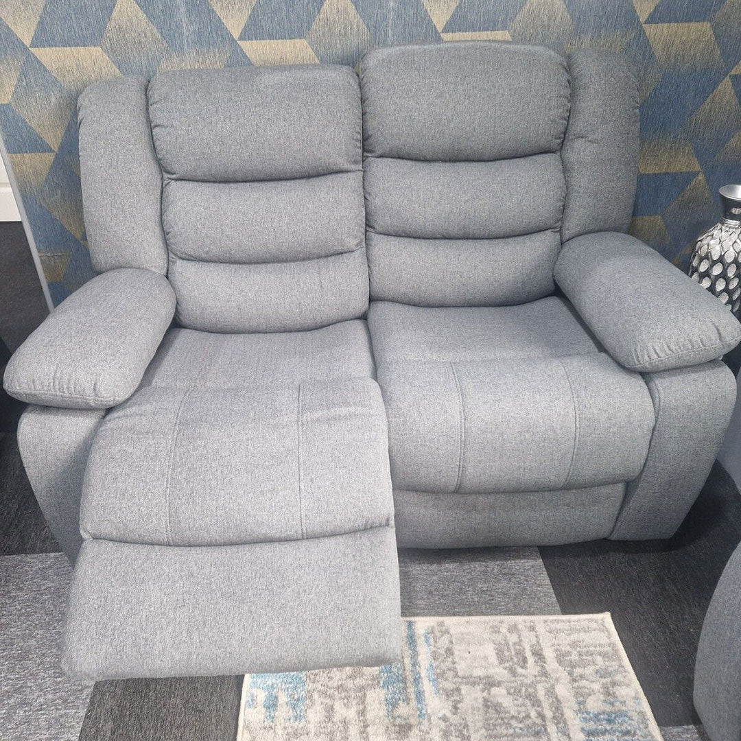 MNS Roma Fabric Reclining Sofa, Grey Fabric, 3+2 Seater with Cup Holders
