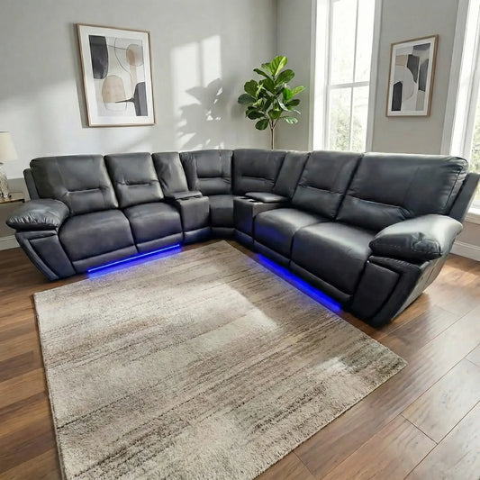 MNS Sara Leather Electric Recliner Corner Sofa Grey - MNS (MY NEW SOFA) LTD