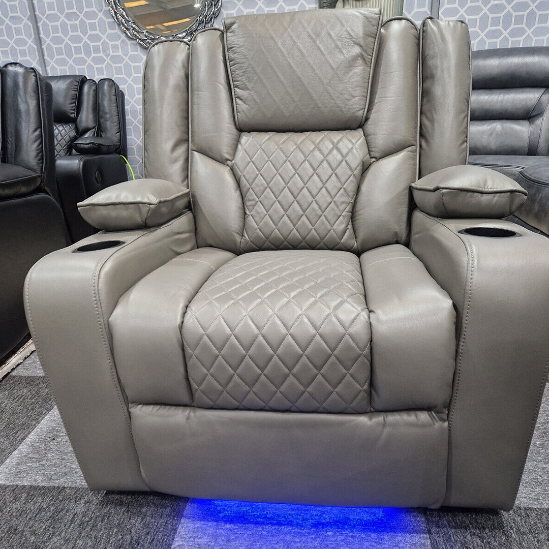 Orlando Electric Recliners Leather Arm Chair (Black, Grey,Brown) /LED LIGHTS/USB PORTS