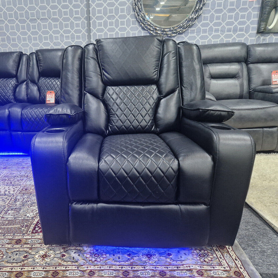 Orlando Electric Recliners Leather Arm Chair (Black, Grey,Brown) /LED LIGHTS/USB PORTS