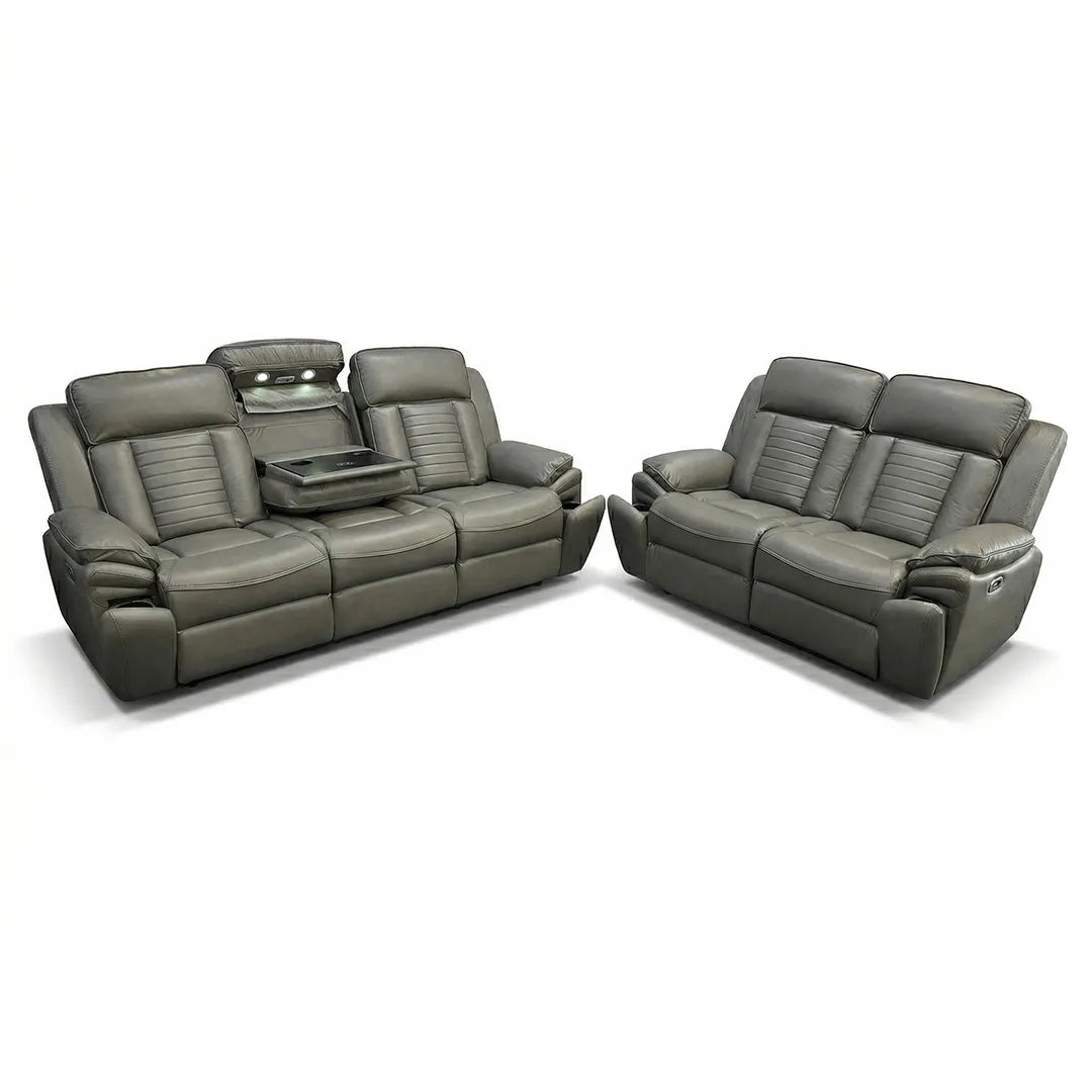 Sevilla 3+2 Leather Electric Recliner Sofa USB Type-C LED Cupholders Wireless