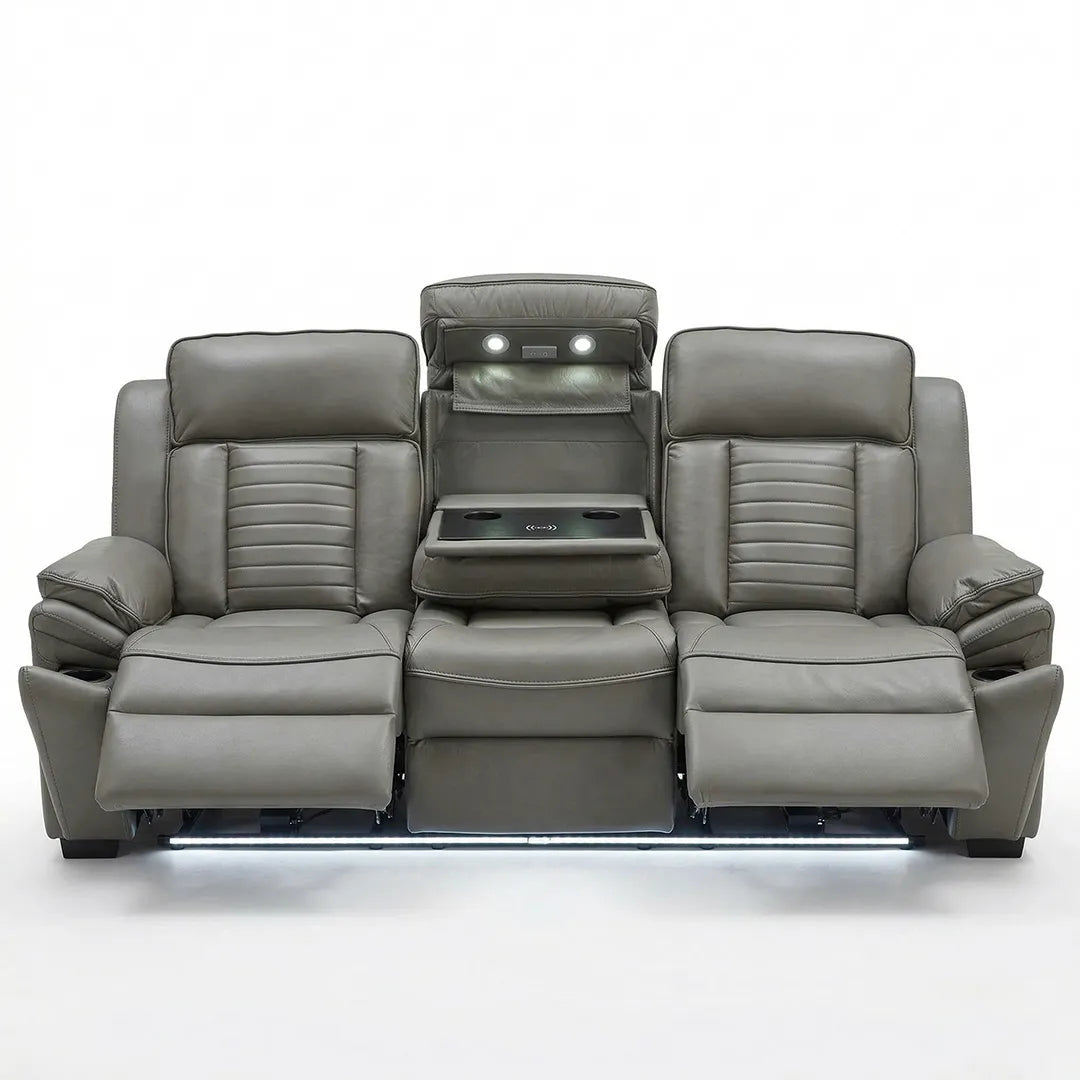 Sevilla 3+2 Leather Electric Recliner Sofa USB Type-C LED Cupholders Wireless