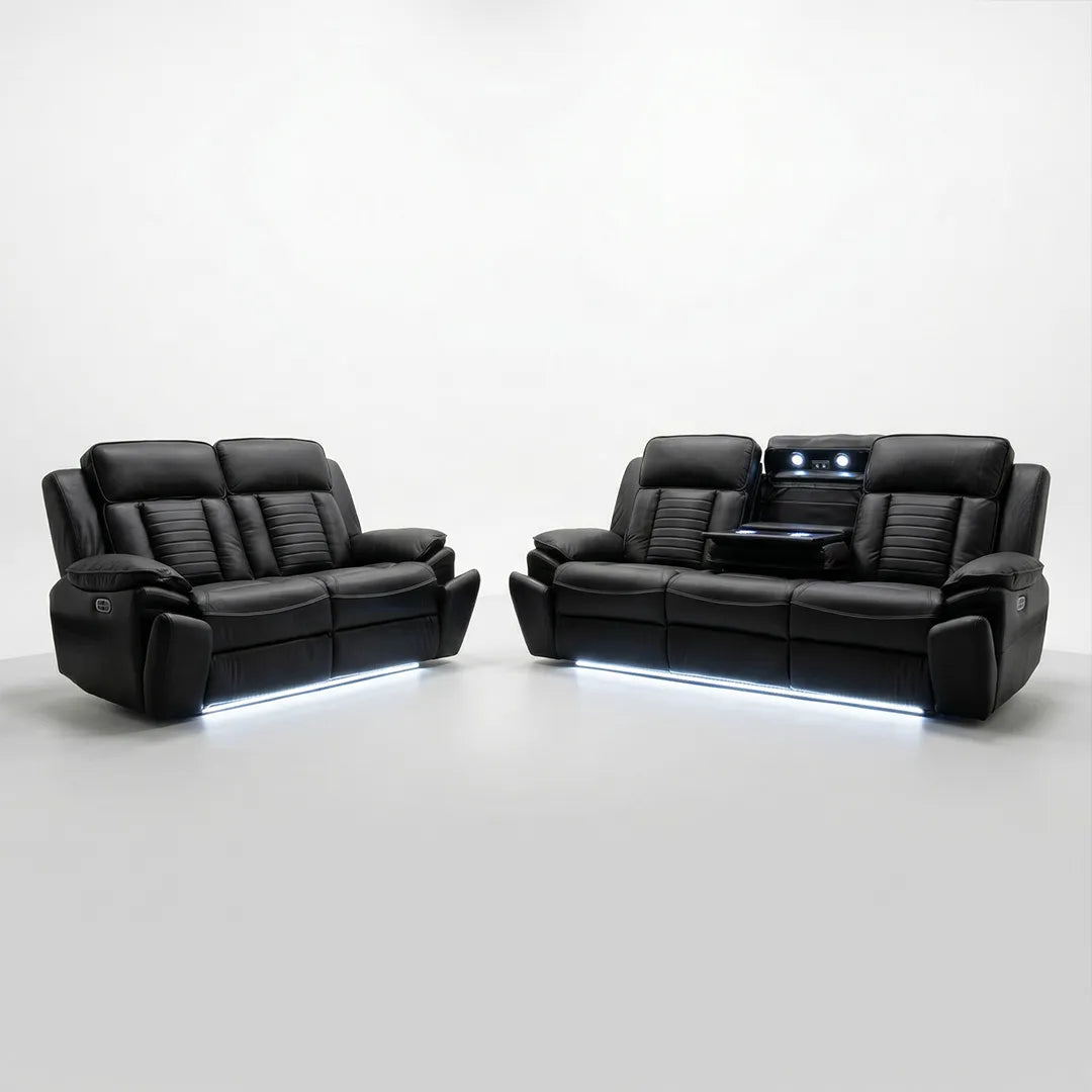 Sevilla 3+2 Leather Electric Recliner Sofa USB Type-C LED Cupholders Wireless
