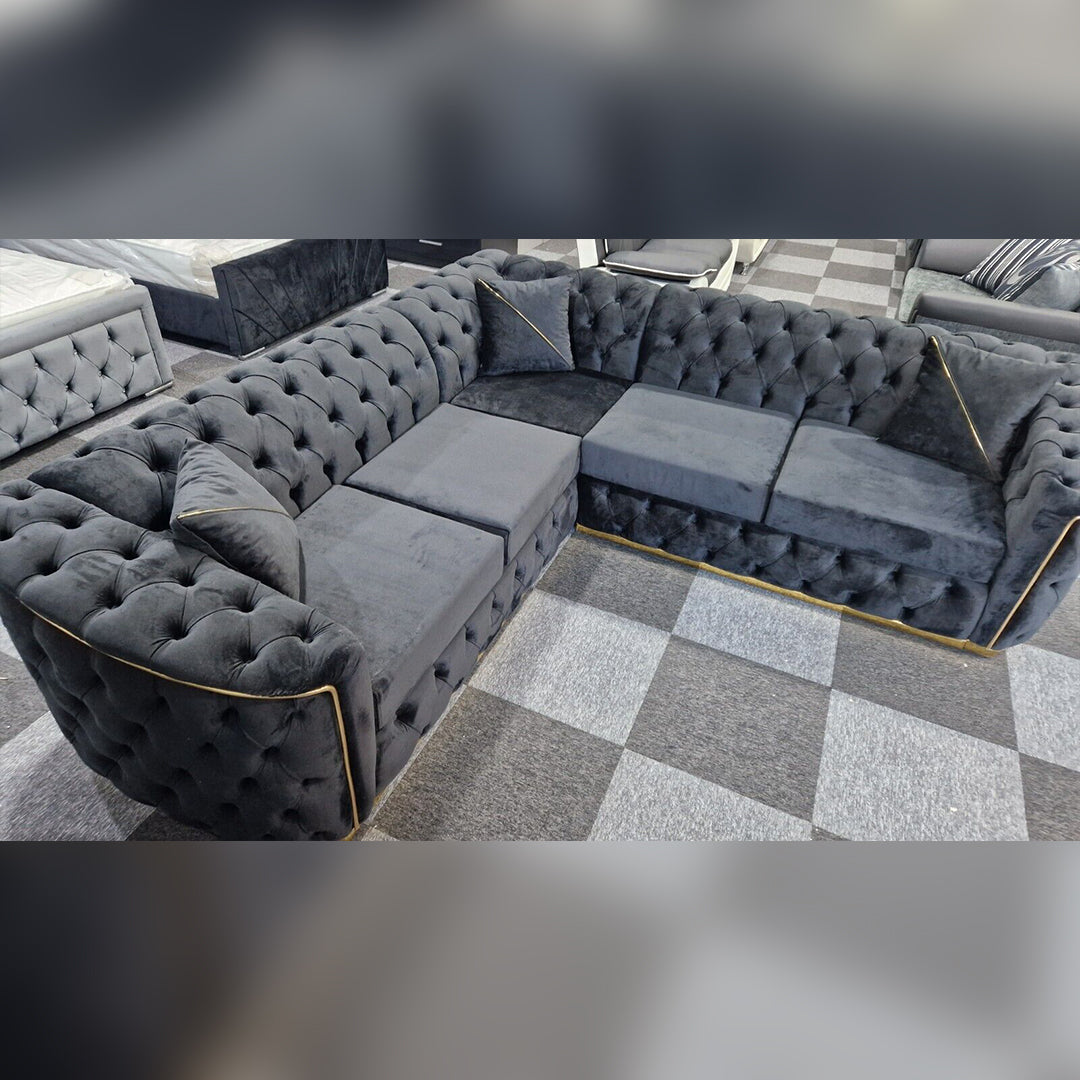 Toronto Chesterfield Corner Sofa Black & Gold -MNS (MY NEW SOFA) LTD
