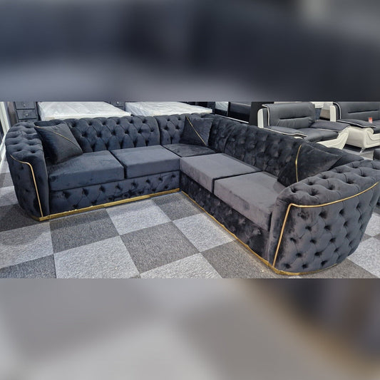 Toronto Chesterfield Corner Sofa Black & Gold - MNS (MY NEW SOFA) LTD