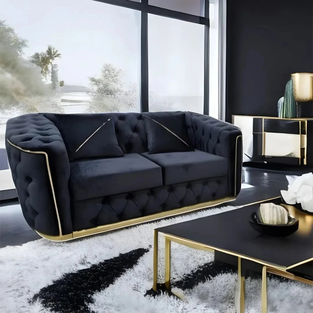Toronto Chesterfield Sofa 3+2 Black & Gold - MNS (MY NEW SOFA) LTD